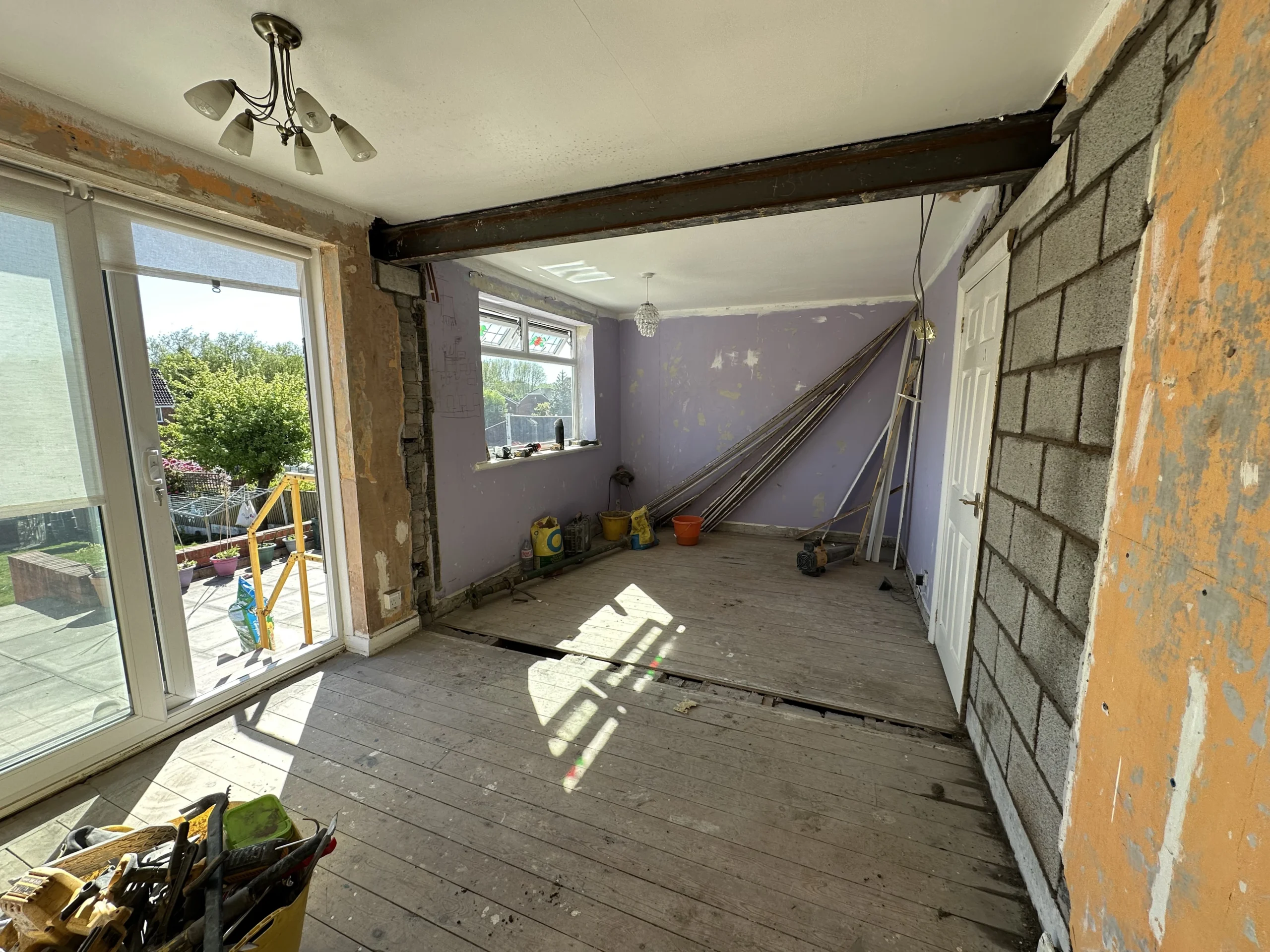 Completed structural opening after load-bearing wall removal in WA3 home